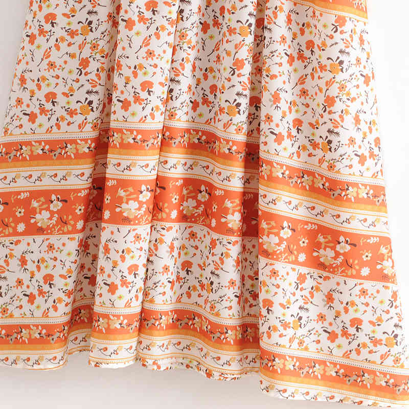 beauty Fashion Boho Floral Print Midi Dress Women Holiday Style Bow Tie O-neck Loose Dresses Female Beachwear 210514