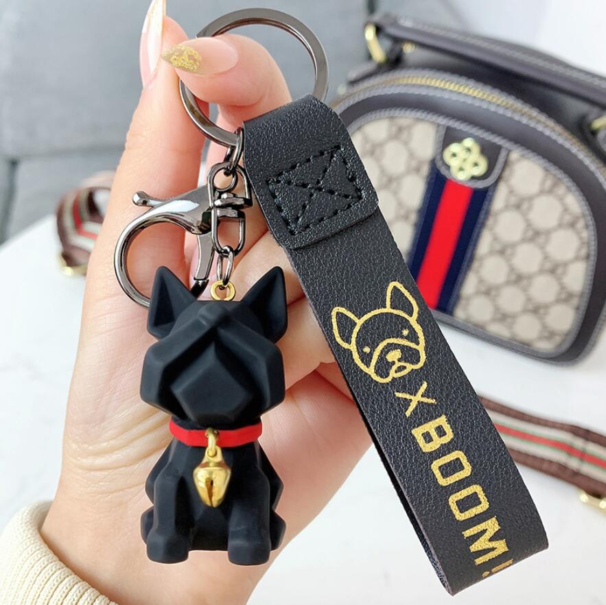 

Fashion Punk French Bulldog Keychain PU Leather Dog Keychains for Women Bag Pendant Jewelry Trinket Men's Car Key Ring Key Chain