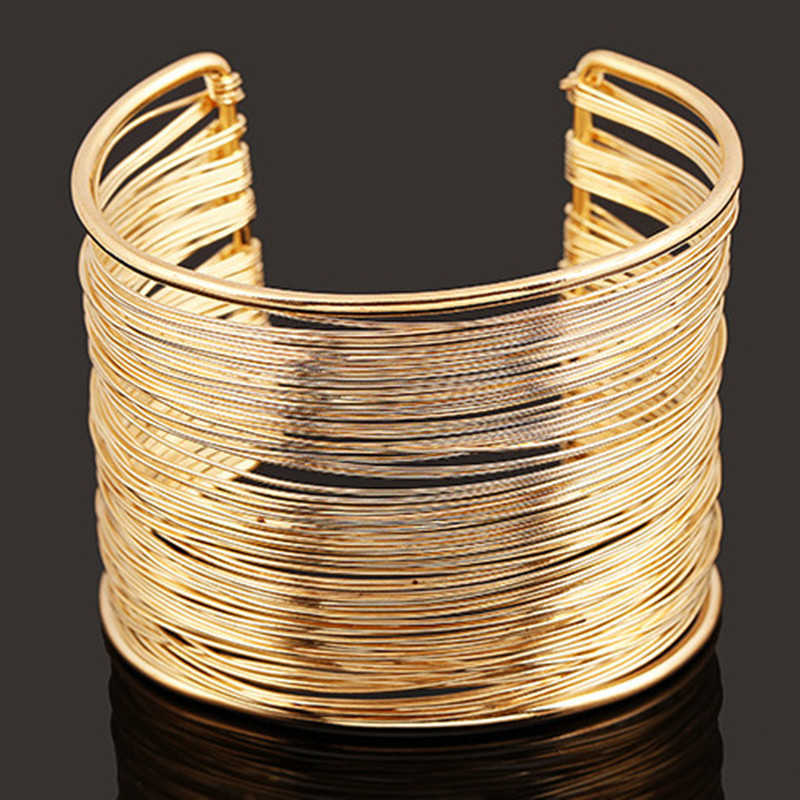 Fashion Women's Multilayer Metal Wires Strings Open Bangle Wide Cuff Bracelet Girls Fashion Jewelry Accessories Best Gift X0706