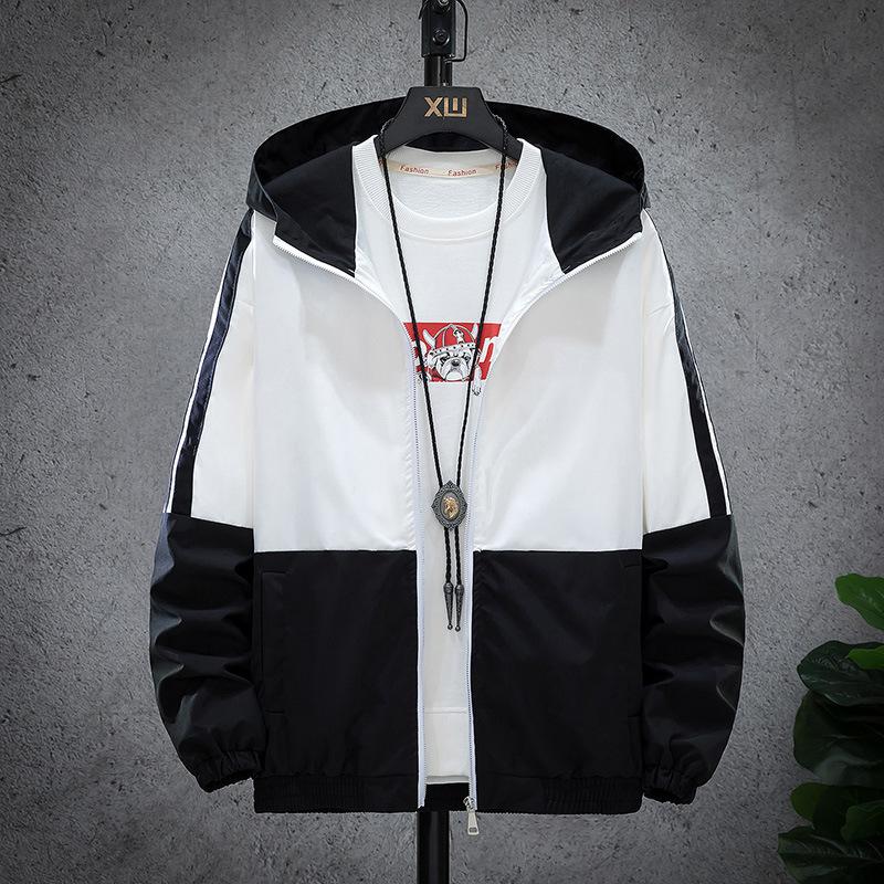 Men's Casual Jacket Coat Contrast Color Blocking Hooded Windbreakers Outerwear Tour Running Jogging Training Tops Wear Loose Jackets