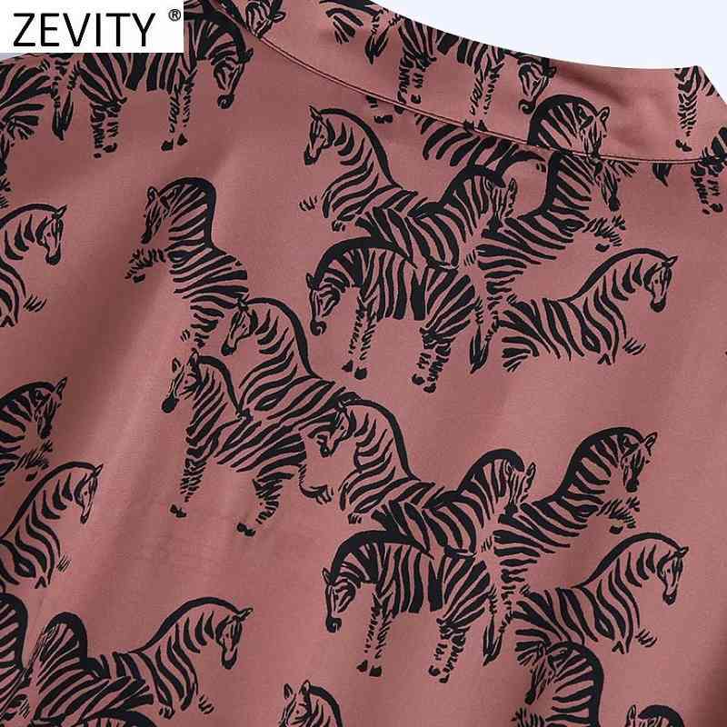 Zevity Women Vintage V Neck Animal Print PU Sashes Satin Shirt Dress Chic Female Retro Single Breasted Midi Vestido DS4968 210409