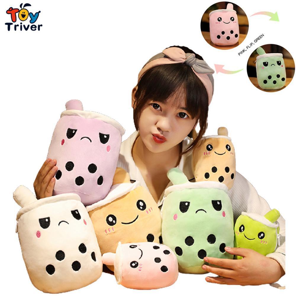 NEW!!! Cute Reversible Boba Bubble Milk Tea Cup Drink Plush Toys Stuffed Doll Kawaii Baby Kids Children Girls Gifts Home Room Decor Wholesale