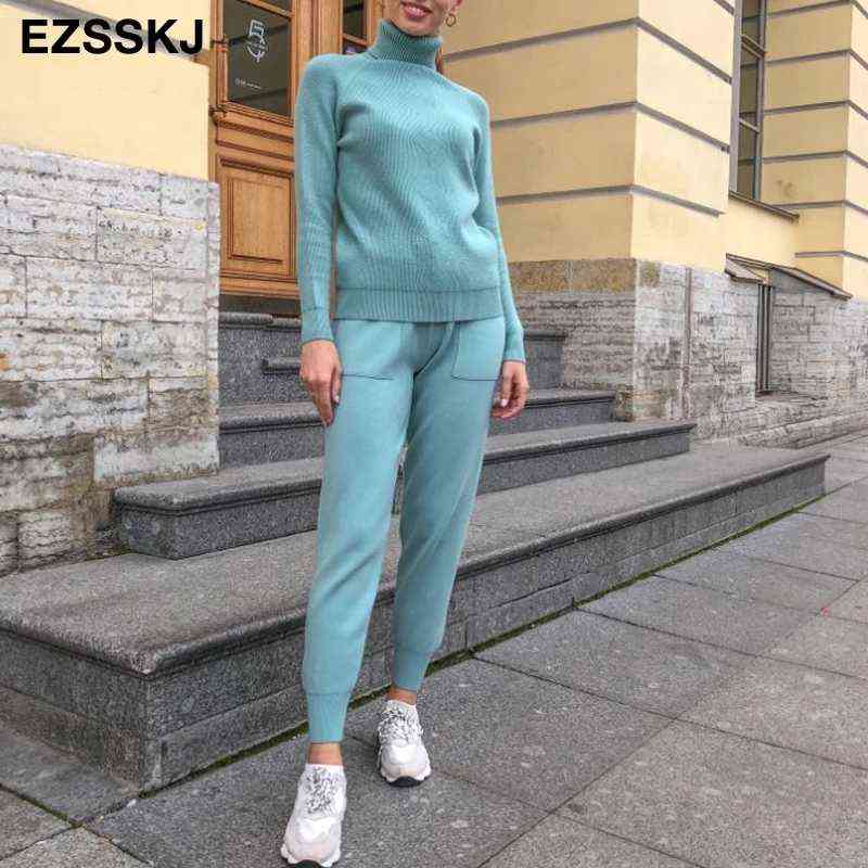 loose Women Elastic Waist Drawstring Trousers Thick Knitted Harem Pants Autumn Winter Sport pants sweater Carrot 211115