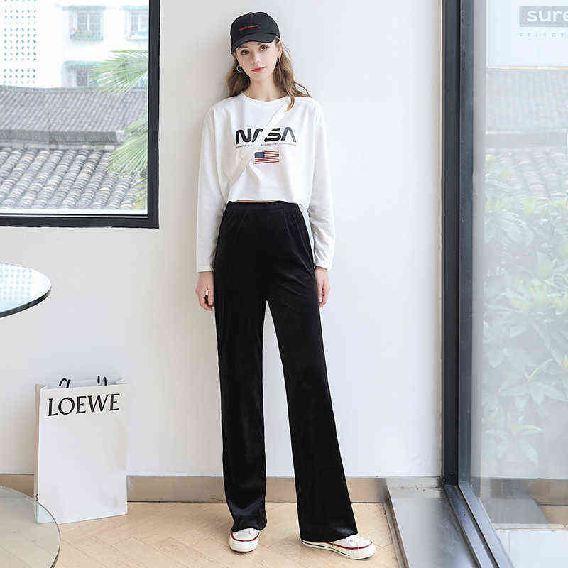 Women's Pants Straight Female Trousers Wide Leg Korean Style Fashion Streetwear Vintage Velvet Casual Loose Suits Office 211115