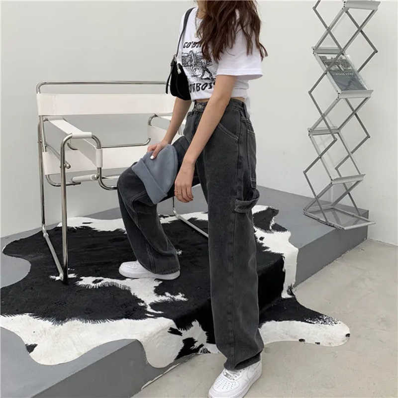 Wide Leg Black High Waist Women Jeans Denim Clothing Blue Streetwear Vintage Quality Harajuku Straight Pants 210809
