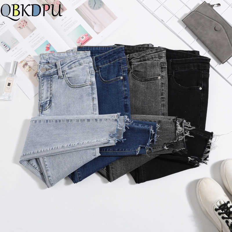 Women jeans Plus Size High Waist Stretch Washed Skinny Jeans Female Denim Pants Pencil Light Blue Gray Black 210922