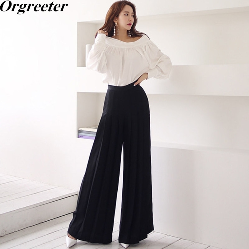 Temperament OL Women Off shoulder Long Puff sleeve Blouse Shirt and Pleated Wide Leg Pants Office Wear Clothing Set Autumn 210525, White
Temperament OL Women Off shoulder Long Puff sleeve Blouse Shirt and Pleated Wide Leg Pants Office Wear Clothing Set Autumn 210525, White