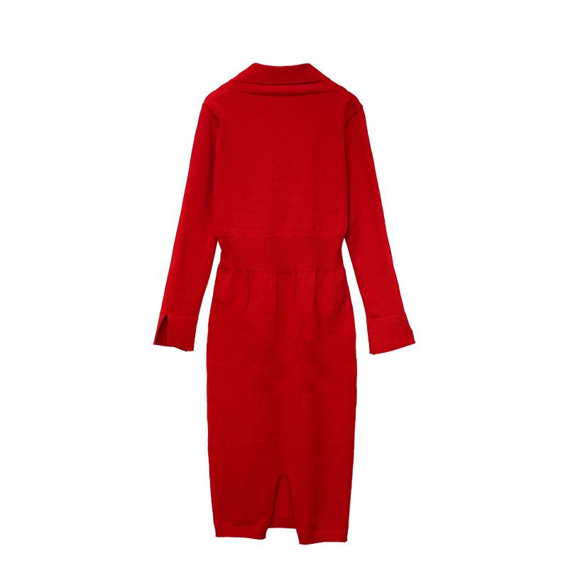 Elegant Tweed Women Lapel Long Sleeve High Waist Belt Knitted Temperament Female Autumn Fashion EVenign Party Sexy Midi Dress Casual Dresses