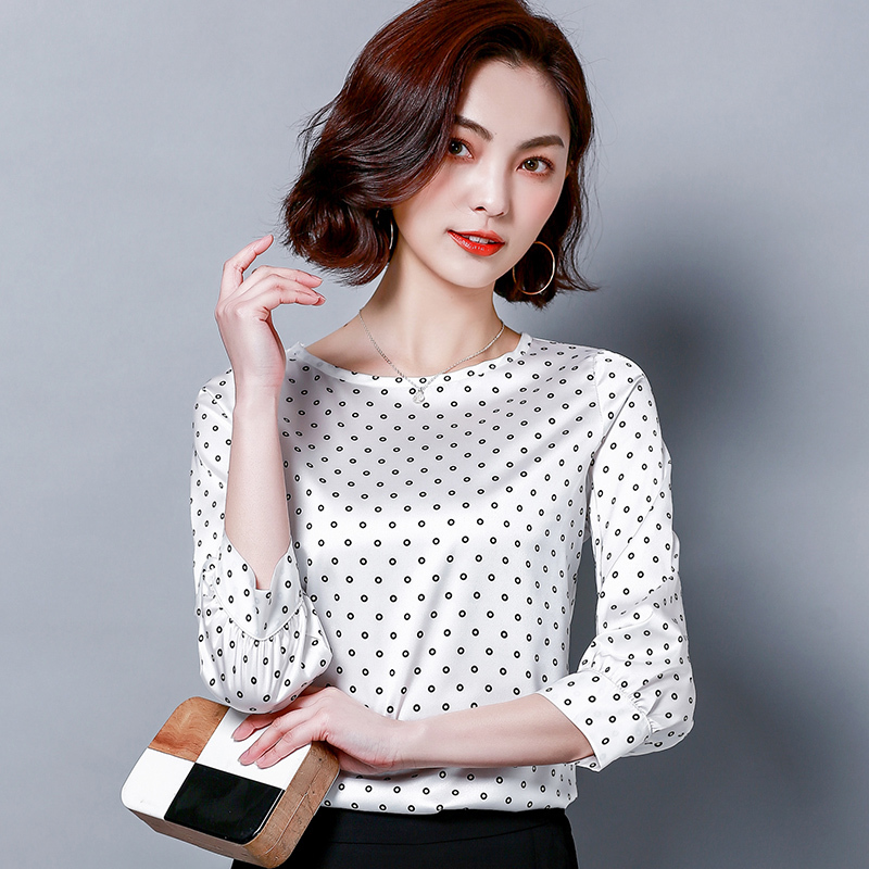 Summer Short Sleeve Loose Tops Blusas O Neck Silk Shirt Casual Polka Dot Plus Size Women Blouse 9059 50 210415