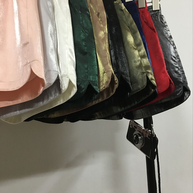 Spring Elastic High Waist Shorts Women Casual Streetwear Bright Silk Mini Hot Shorts Poket Sexy Mujer Wide Leg Shorts Summer 210408