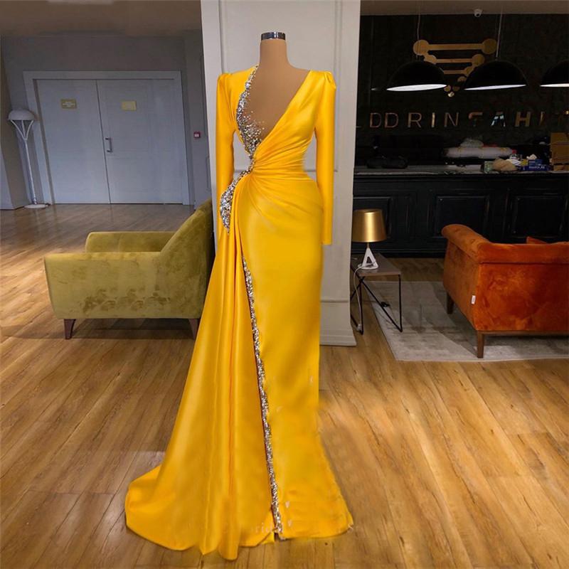 Elegant Dubai Arabic Yellow Mermaid Evening Dresses Deep V Neck Beaded Crystal Long Sleeves Satin Prom Gowns Plus Size Women Special Occasion Dress, Dark navy
Elegant Dubai Arabic Yellow Mermaid Evening Dresses Deep V Neck Beaded Crystal Long Sleeves Satin Prom Gowns Plus Size Women Special Occasion Dress, Dark navy