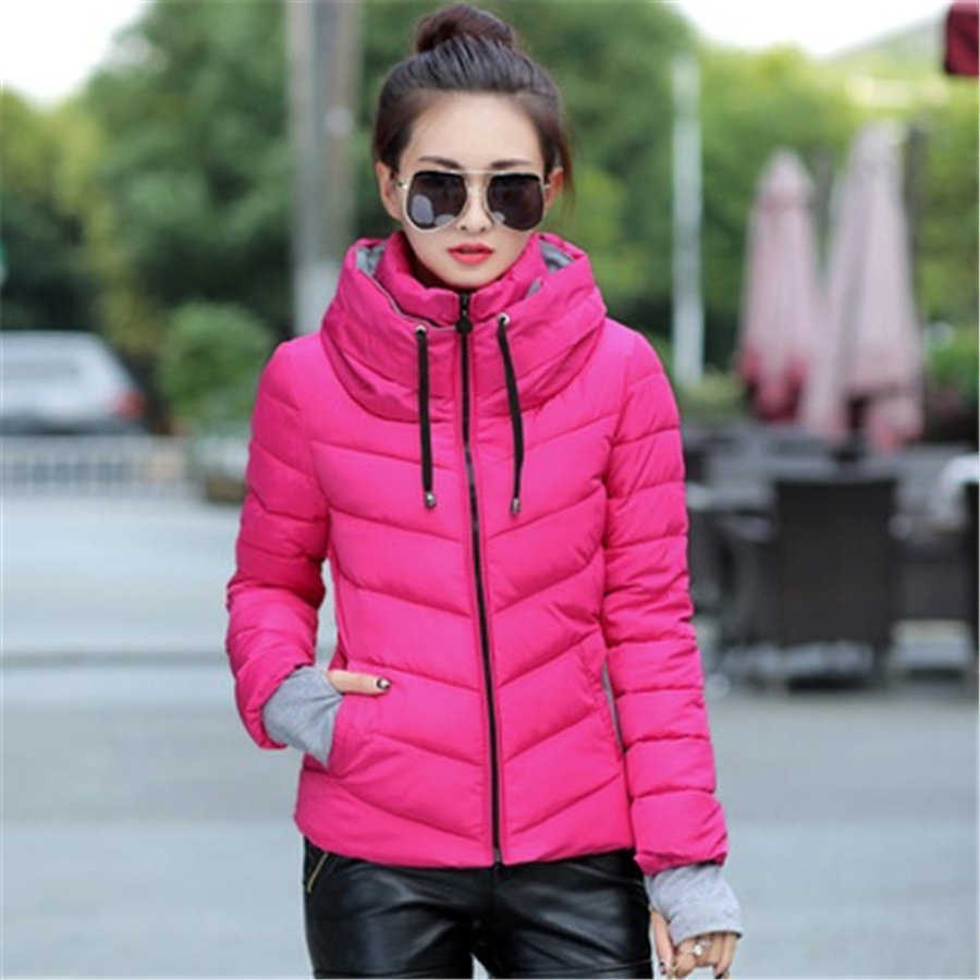 Woman Parkas Winter Plus Size Female Cotton Puffer Padded Jacket Coat Slim Fit Casual Hooded Outerwear Overcoats for 211013