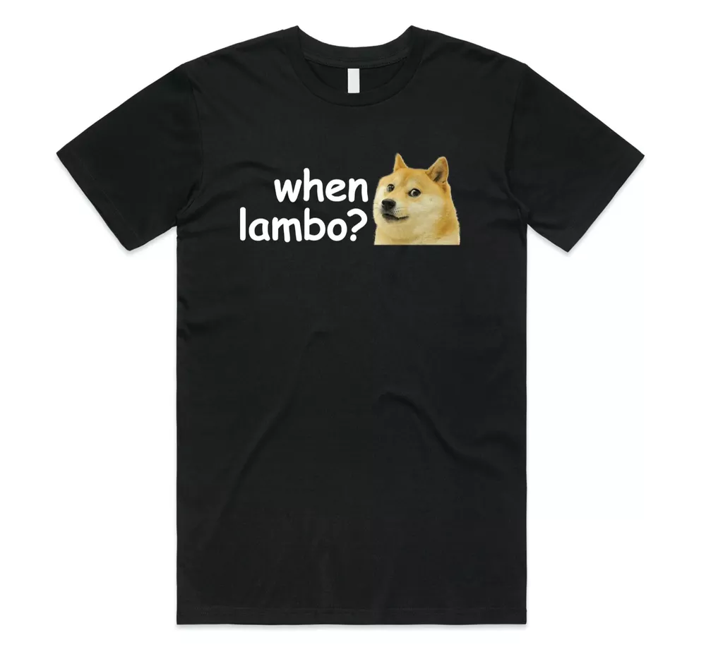Doge Coin When Lambo T-shirt Tee Funny Cryptocurrency Crypto Bitcoin Meme Moon