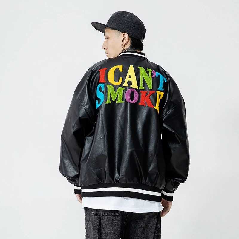 Baseball Uniform Jacket Men Daisy Letter Embroidery PU Leather Bomber Jacket Spring Autumn Oversize Couple Korean Motorcycle Top 210818
