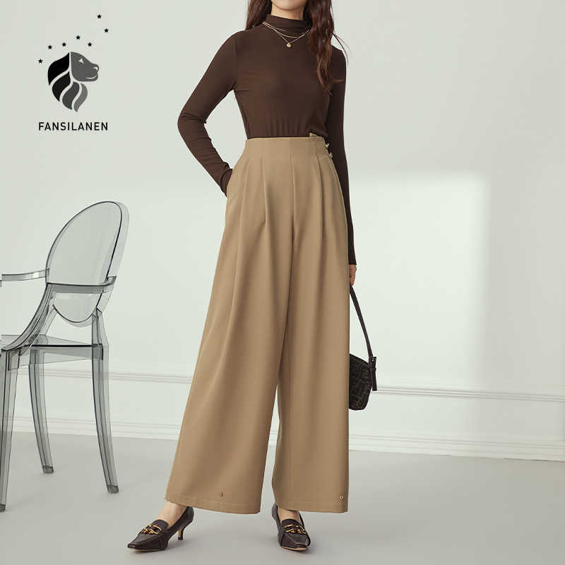 FANSILANEN High waist pleated wide leg pants Women loose autumn winter casual trousers Female office vintage suit 210607, Khaki
FANSILANEN High waist pleated wide leg pants Women loose autumn winter casual trousers Female office vintage suit 210607, Khaki
