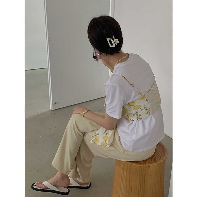 Bow Decoration Flower Print Camisole for Women Fashion Sweet Fresh Cute Patchwork Vests Elegant Temperament All-match Woman Tops 210525