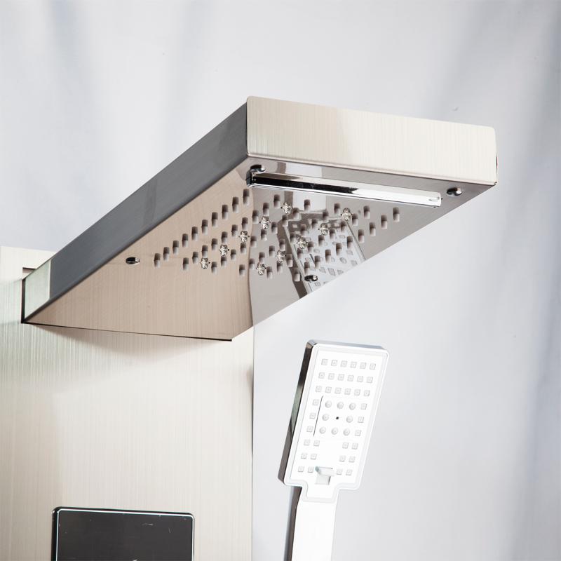 Nickel Brushed Black Digital Display Shower Panel Column LED Rain Waterfall Spa Jets Bath Mixer Faucet Bathroom Sets