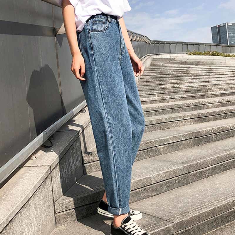 Vintage Denim Trouser Plus Size Boyfriend Jeans Elastic Waist Cotton Loose Washed High Woman Streetwear 10424 210518