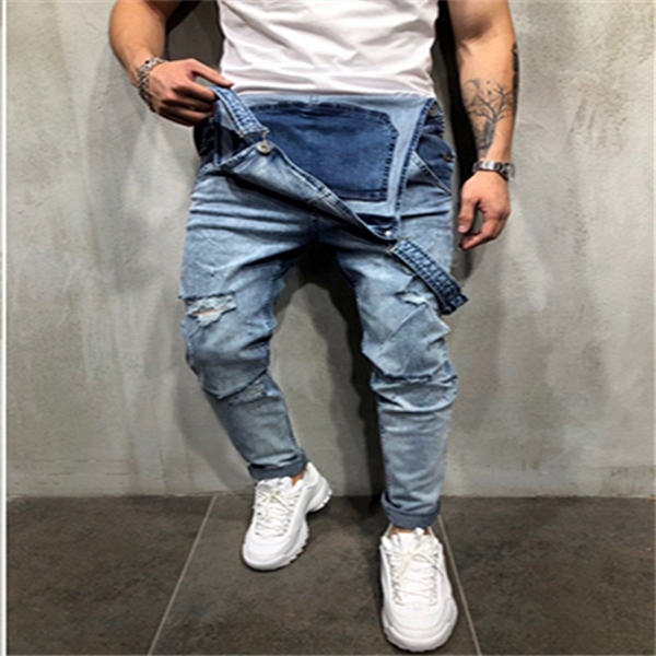 Ripped Jeans Jumpsuits 2020 Fashion Men's Hi Street Distressed Denim Bib Overalls For Man Suspender Pants Streetwear Size S-XXXL X0621