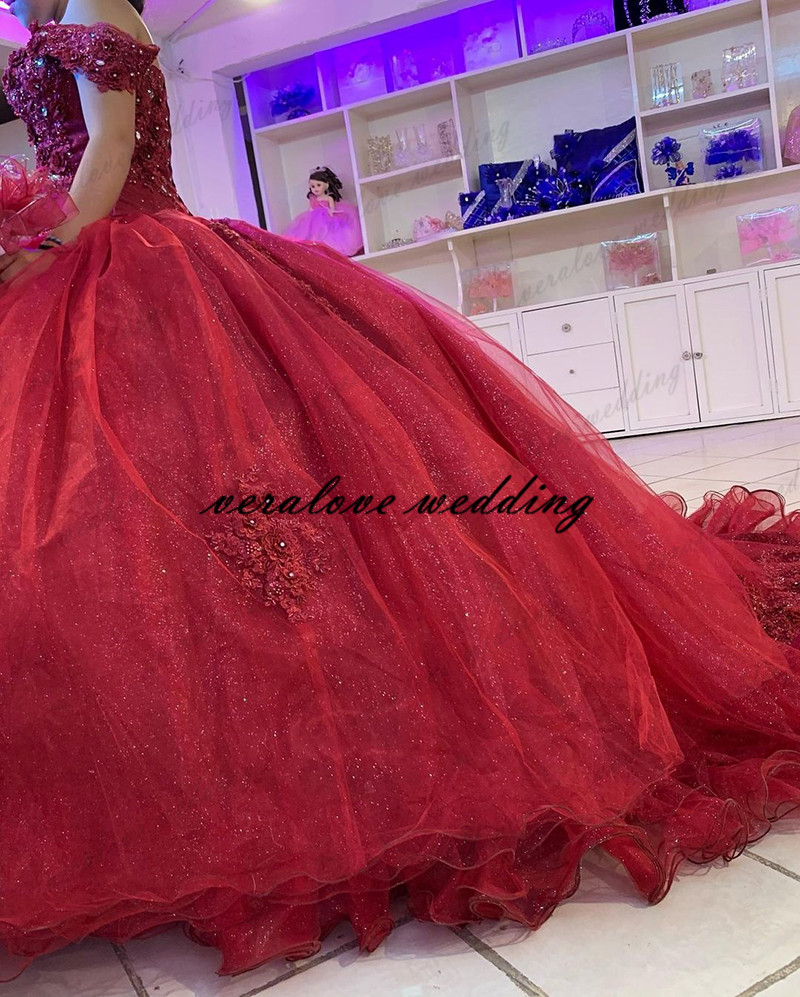 Red Quinceanera Dress Off the Shoulder Lace Applique vestido de 15 anos XV Bridal Boutique Prom Party Wear Princessa Sweet 16 Gowns