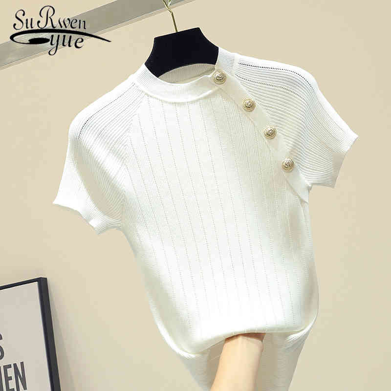 Spring and Summer New Style Fashion Women Tops Slim INS Simple White shirt Ice Silk Short-Sleeved blouse Female 8783 50 210417