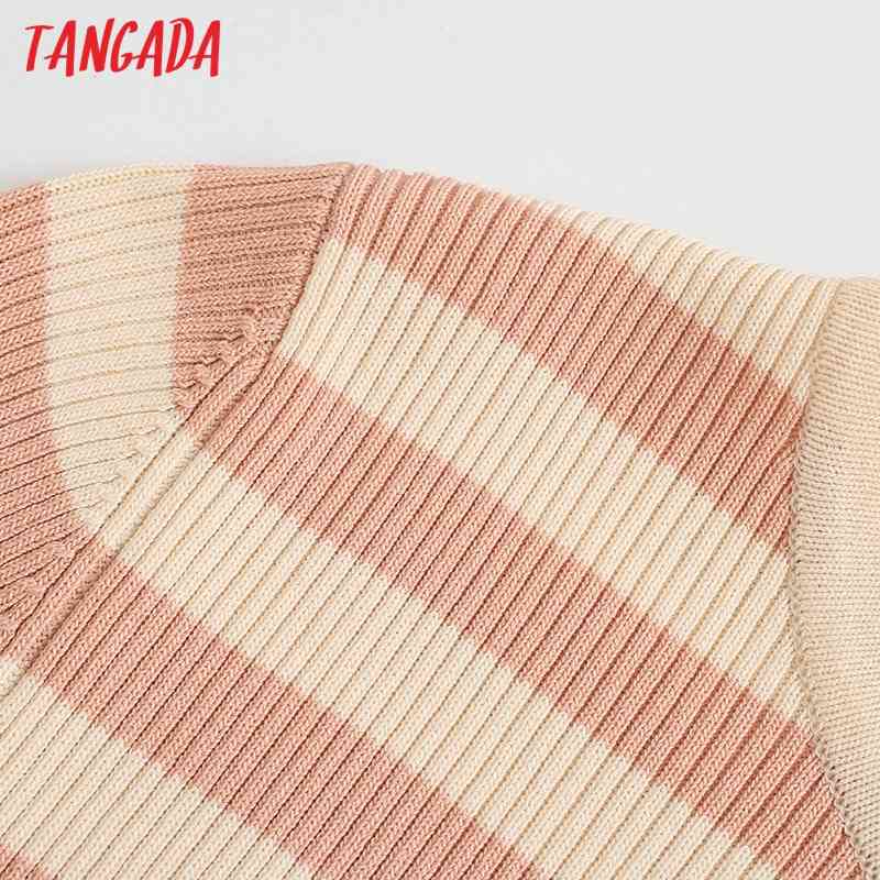 Women Striped Cropped Knitted Cardigan Sweater Thin Spring Long Sleeve Female Outerwear Chic Tops BE338 210416