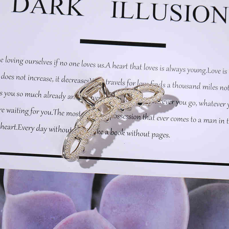 Hair Accessories Jewelry Chain Catch Clip Female Xia Pearl Metal Korean Temperament Back of Head Net Red Large Shark