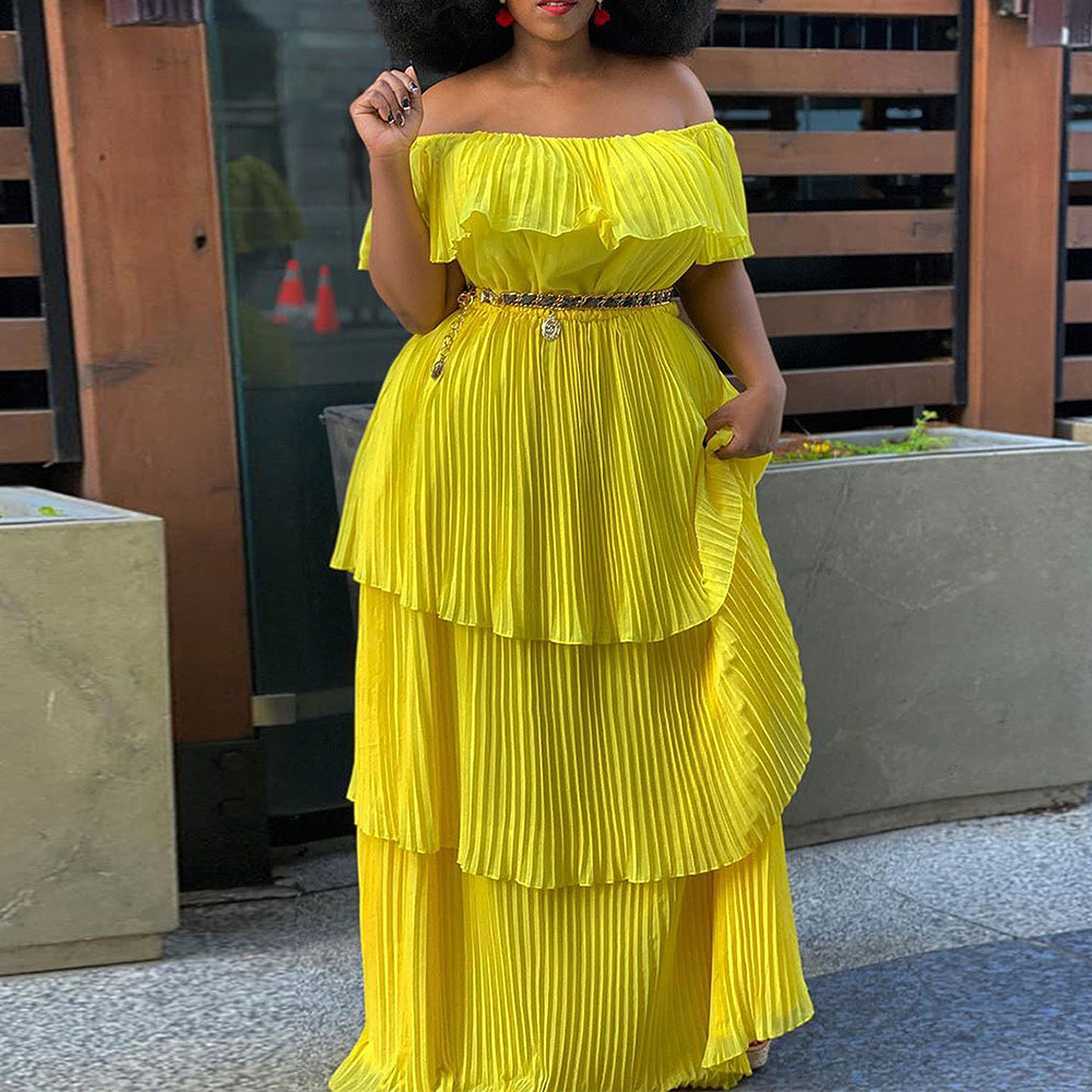 yellow off shoulder ruffles pleated dress plus size women casual beach holiday slash neck layered summer long maxi dresses
yellow off shoulder ruffles pleated dress plus size women casual beach holiday slash neck layered summer long maxi dresses