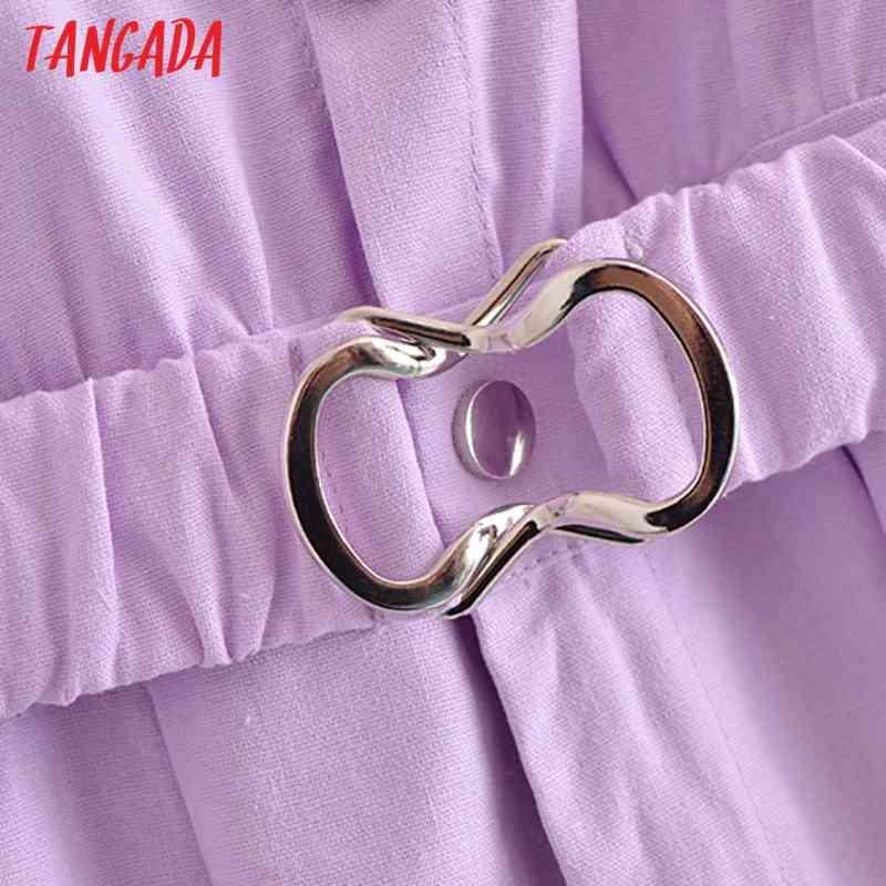 Women Summer Purple Playsuits with Belt Elastic Waist Short Sleeve Rompers Ladies Casual Chic Jumpsuits JE05 210416