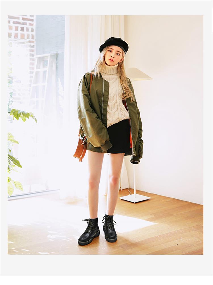 Boots Short Women's Fashion British Style Thin Spring And Autumn Single Tide Thick Bottom Anti-Skid Lace Up Black Roun
