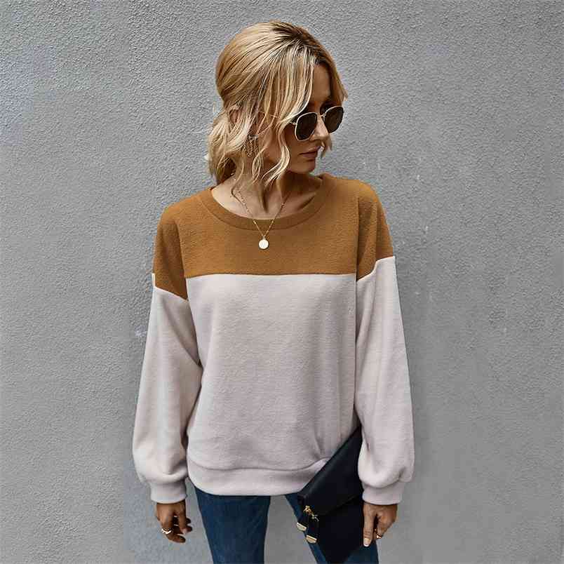 Autumn Simple Color Matching Sweatshirt Ladies Round Neck Long Sleeve Hoodies Women Casual Loose Pullover Ropa De Muje 210517, Shallow coffee
Autumn Simple Color Matching Sweatshirt Ladies Round Neck Long Sleeve Hoodies Women Casual Loose Pullover Ropa De Muje 210517, Shallow coffee