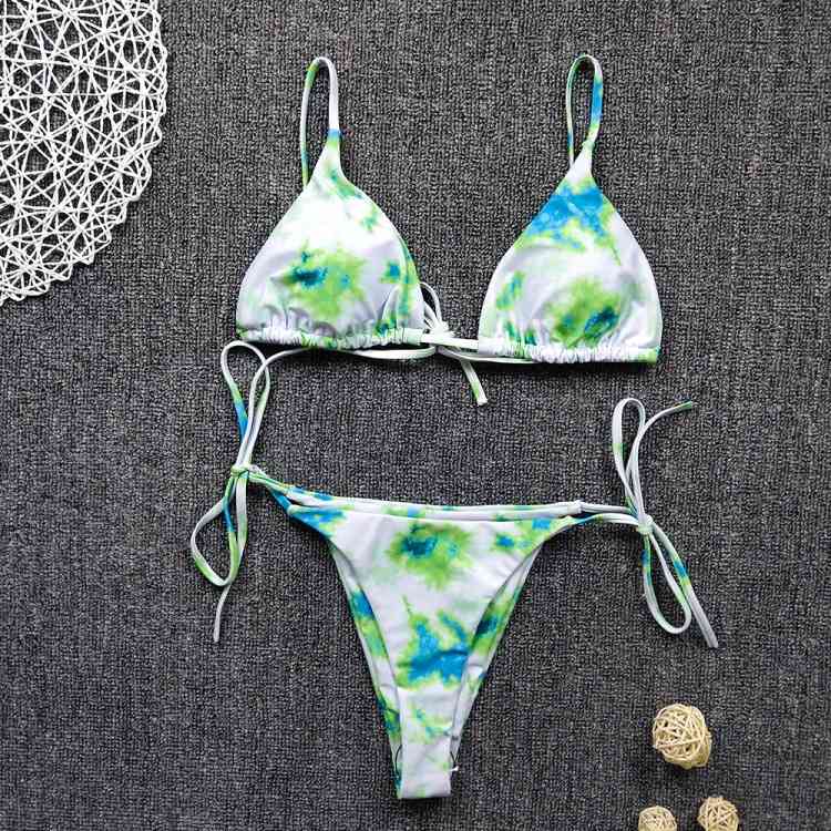 Summer Tie Dye Beach Swimsuit s for Women Sexy Halter Swimwear Thong Female Bikini Sets Blue Pink Green 210520
