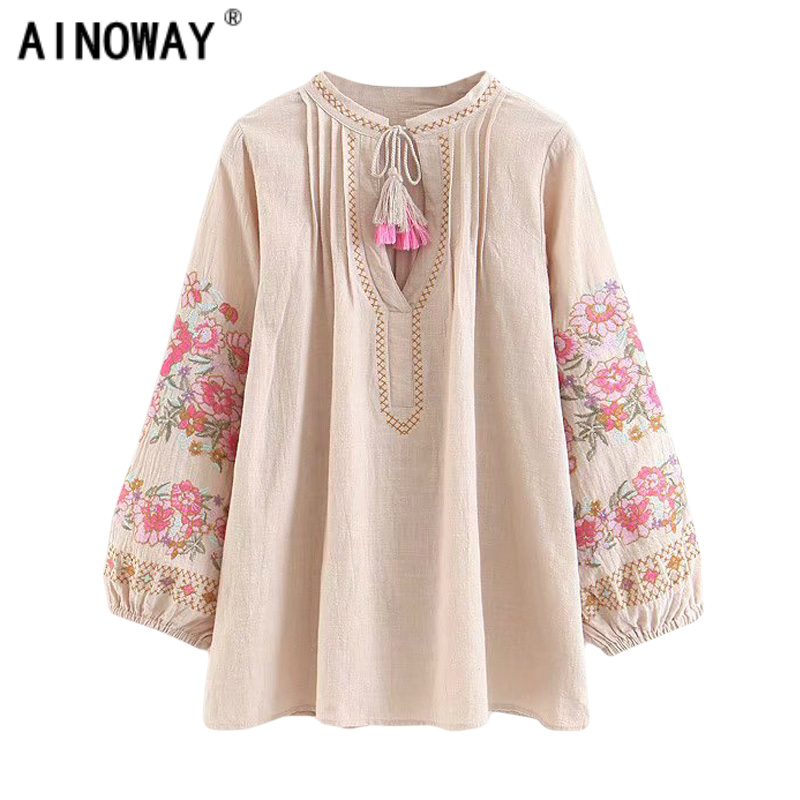 Spring women bohemian tassel shirt cute beach floral embroidery linen cotton blouse shirt flare sleeve loose Boho blusas, As picture
Spring women bohemian tassel shirt cute beach floral embroidery linen cotton blouse shirt flare sleeve loose Boho blusas, As picture