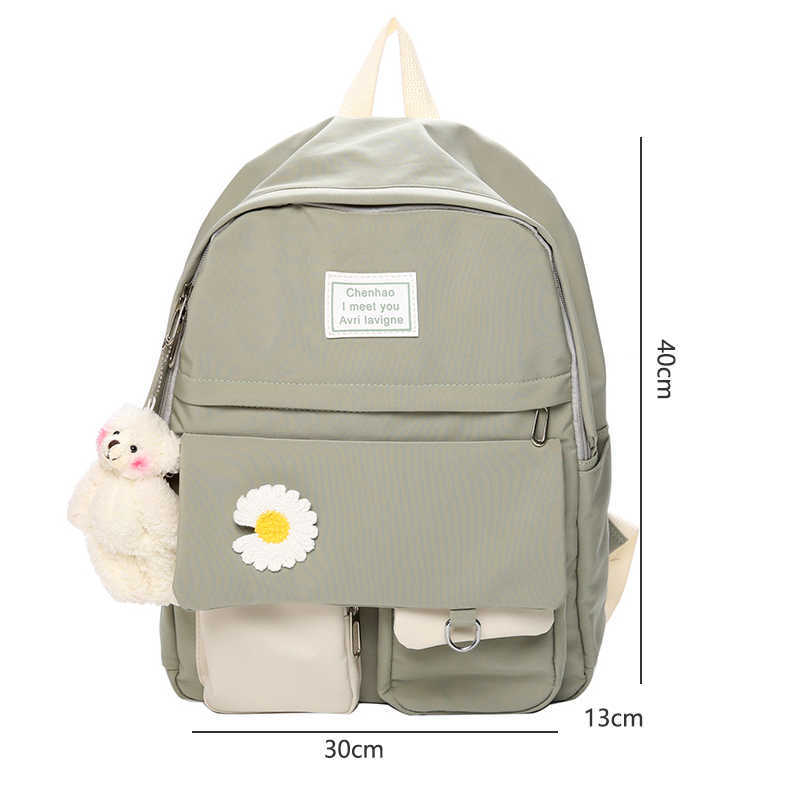 Girls School Bags for Teenagers Student Backpack Women Nylon Soft Patchwork Bookbag Teen Panelled Flowers Casual Schoolbag Black 210809