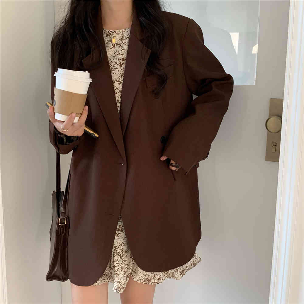 Autumn Winter Double Breasted Blazer Women Work Wear Formal Minimalist Loose Elegant OL Suit Collar Coat Female 210421