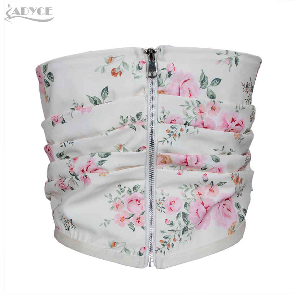 Summer Women Fashion Floral Strapless Tops Sexy Sleeveless Club Celebrity Runway Party Out Wear Casual Crop 210423