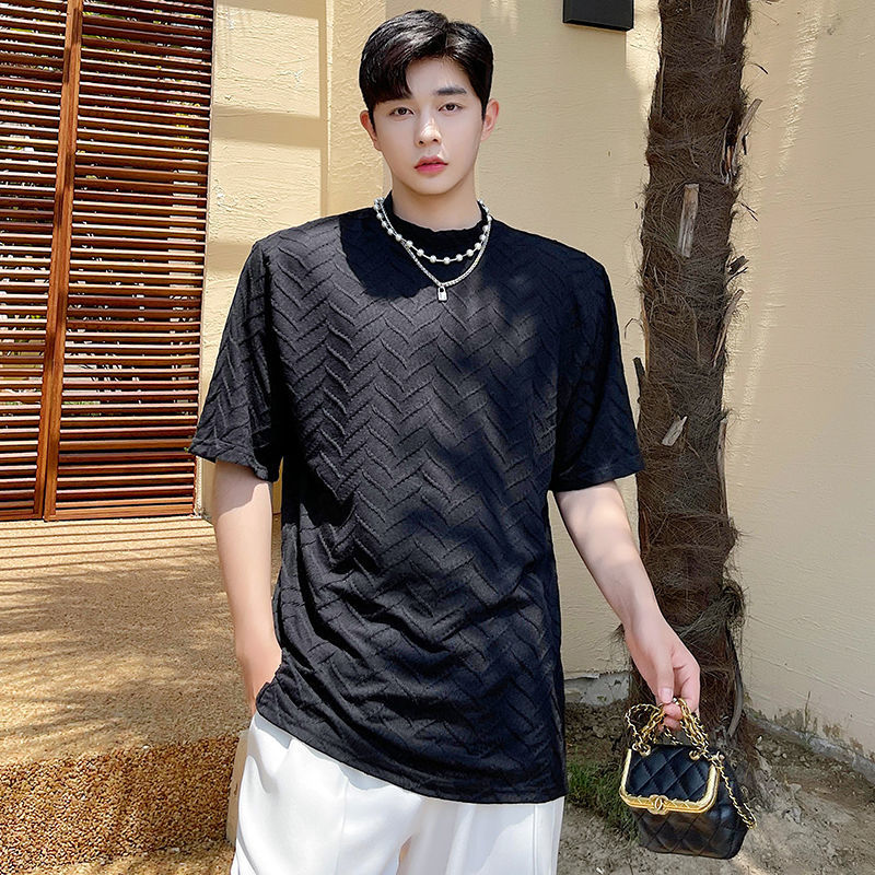 IEFB Summer T-shirts For Men Wrinkle Texture Short Sleeve T-shirt Men's Loose Black White Korean Trend Tee Tops 9Y7769 210524