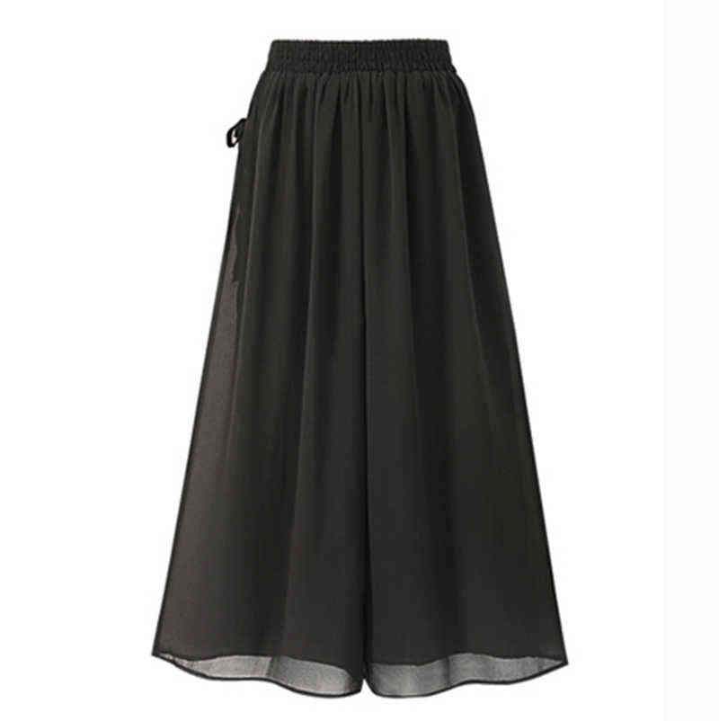 ANASUNMOON Summer European Style Plus Size 5XL Women Trousers Casual Loose Chiffon Calf- Length Pants Black Wide Leg Ladies Pant 211115