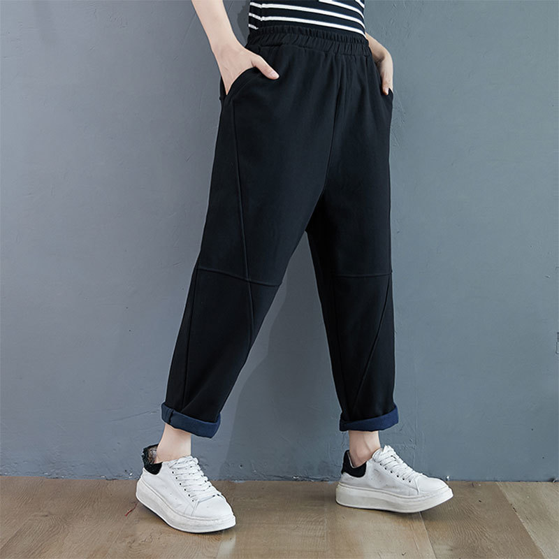 Autumn Winter Arts Style Women Elastic Waist Loose Casual Harem Pants Thicken Warm Cotton Trausers Femme Plus Size S7 210512