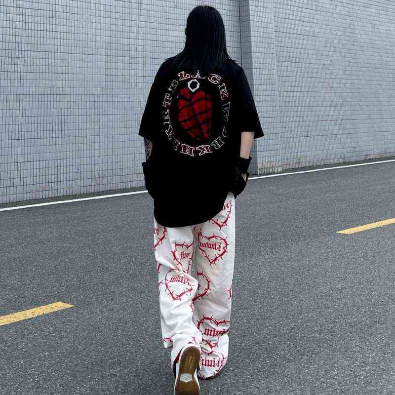 MINGLIUSILI Y2k Pants Women Fashion Autumn Gothic Wide Leg Pant Punk Streetwear Loose Casual Vintage Trousers 211124