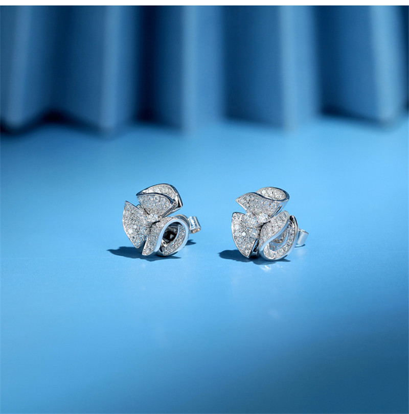 Charm Flower Pave Diamond cz Stud Earring original 925 sterling silver Bijou Party Wedding Earrings for Women Bridal Jewelry