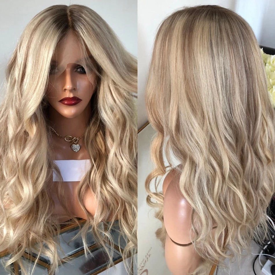 Wavy Blonde 13x4Lace Front Remy Human Hair Wigs for Black Women Transparent Lace 180Density Highlight Blondes Wig 13x6 frontal full lacewigs Hairline 