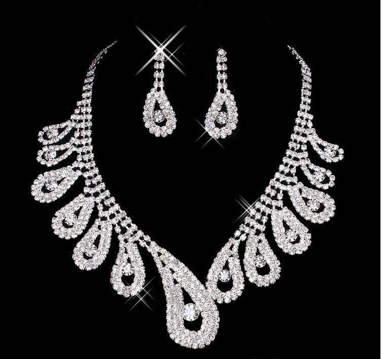 2021 Crystal Bridal Jewelry Set silver plated necklace diamond earrings Wedding jewelry sets for bride Bridesmaids women Bridal Accessories