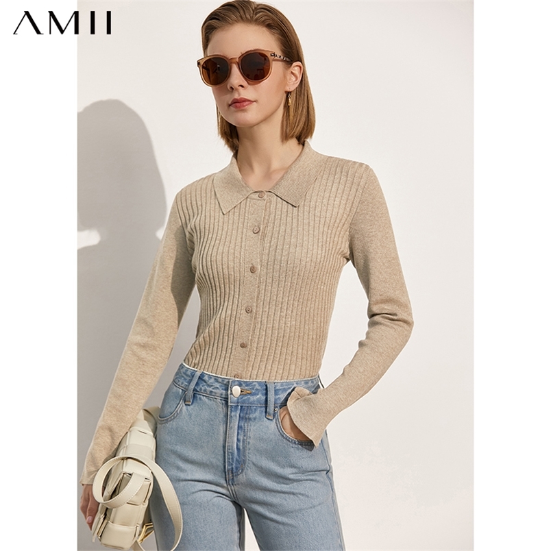 Minimalism Spring Women's Sweater Tops Causal Solid Lapel Slim Fit Women Pullover Single Breasted Female Cardigan 12140256 210527