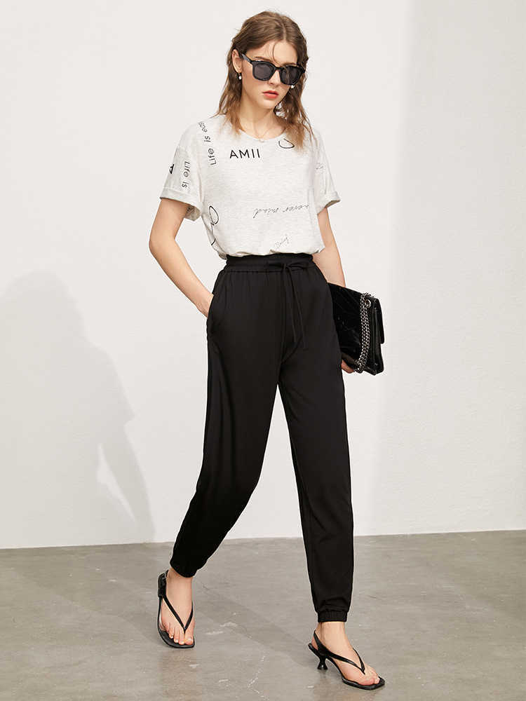 Minimalism Summer Fashion Pants For Women Sport Causal Solid Elastic Waist Loose 's Joggers 12130221 210527