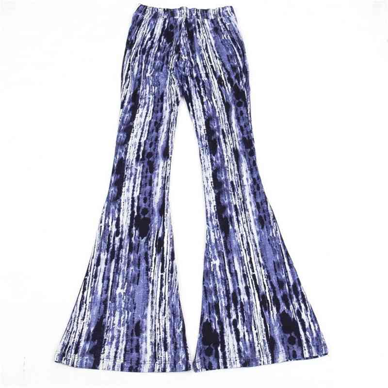 Holiday Blue Tie-dye Vertical Stripe Print Flare Pants Women BOHO Tribal African Hippie Bell Leggings Bottom Long Trousers 210429