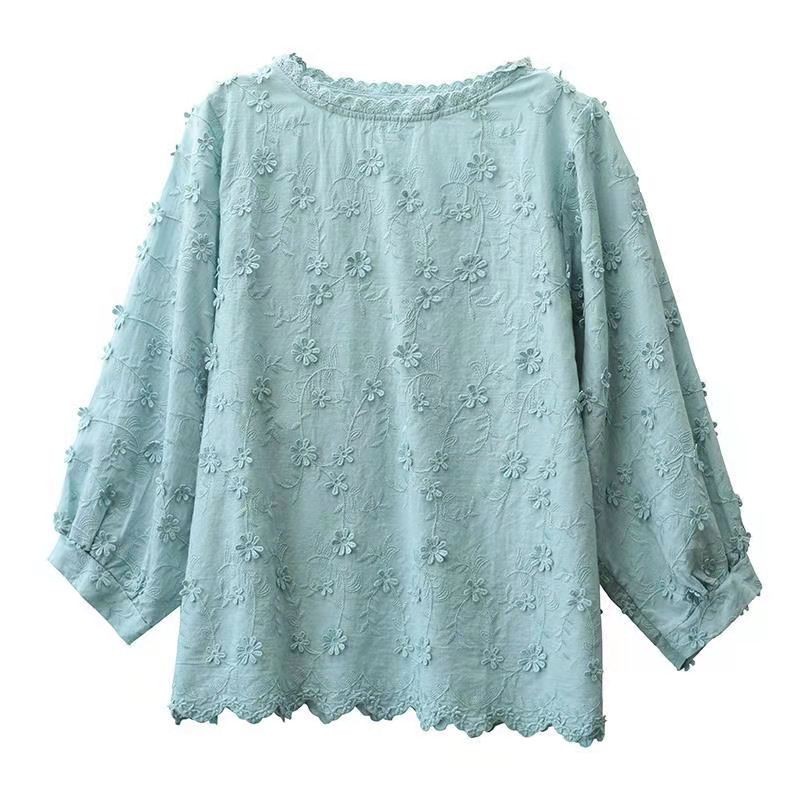 Arrival Summer Arts Style Women Loose Three Quarter Sleeve O-neck Blouse Cotton Pullover Embroidery Casual Shirts W354 210512