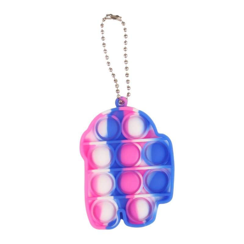 Pop It Fidget Toys Keychain Rings Simple Push Bubble Poppers Decompression Toy Key Chain Soft Rainbow Sensory Reusable Squeeze Anti Stress Board Game 