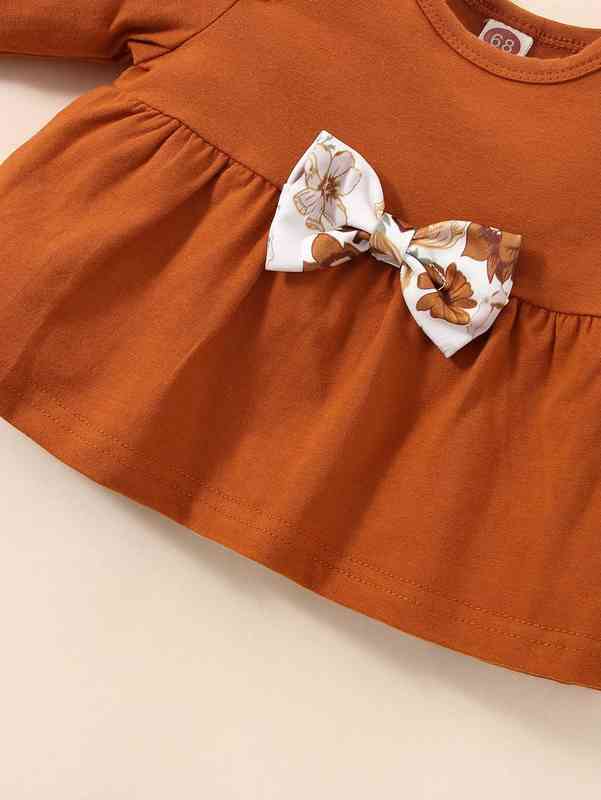 Baby Ruffle Trim Floral Print Bow Front Top & Pants SHE