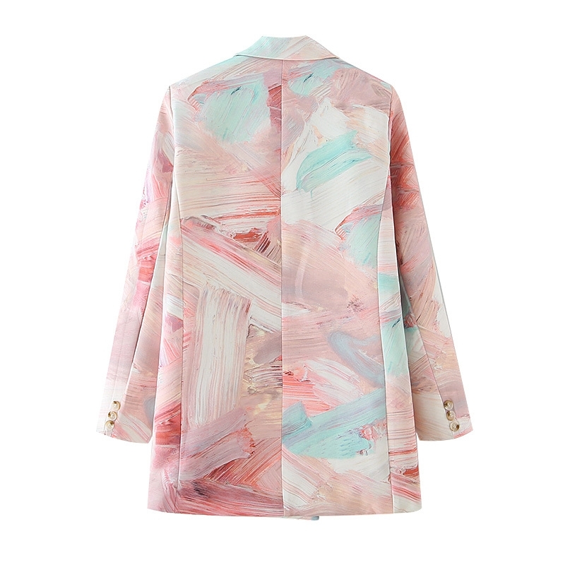 elegant women gouache graffiti blazer fashion double breasted jackets causal female print suits sweet girls chic sets 210430